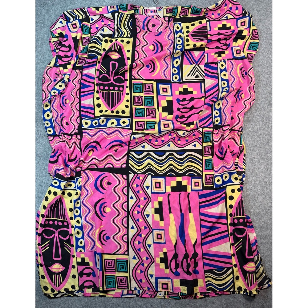 Jesse Kaur New‎ York Womens Caftan Dress Pink Geometric Tribal Mask Print Maxi